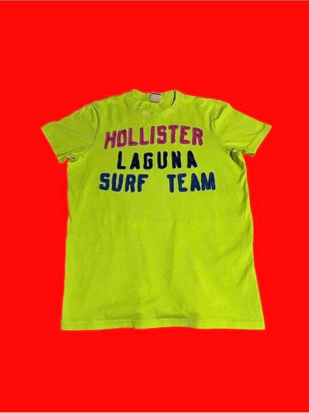 Hollister Neon Lime Crewneck with Pink & Navy Lettering